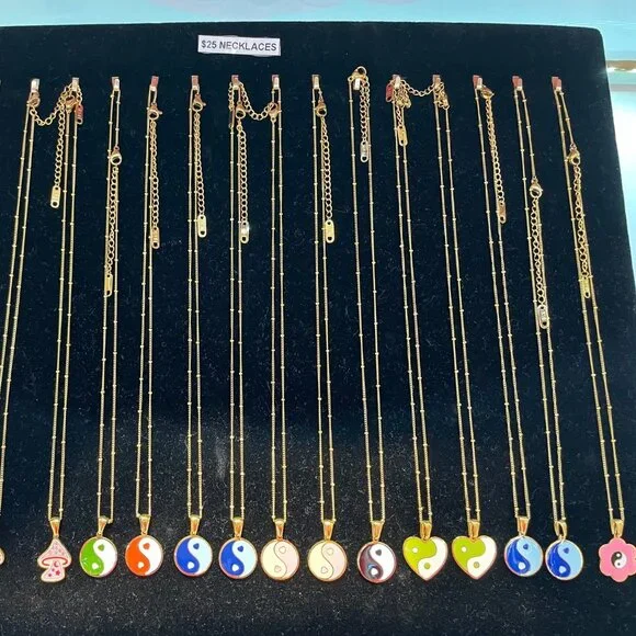 Yin and Yang & Mushroom Necklaces - Gold Plated Stainless Steel Jewelry - Picture 1 of 10